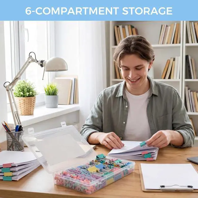 Alt view image 4 of 7 - BESARME 279PCS Paper Clips and Binder Clips Set with Box, Assorted Sizes | Colorful metal clips, rust-resistant finish, 6-compartment box, office school home use