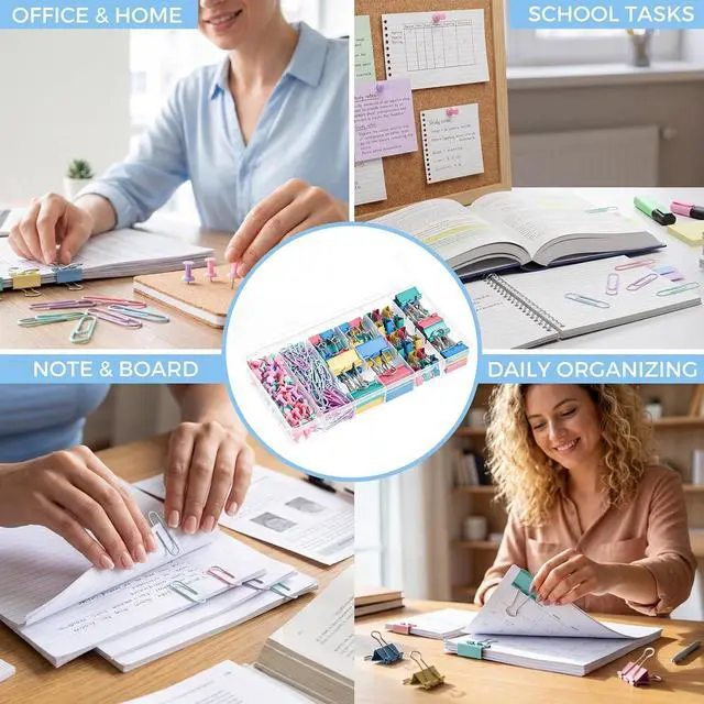 Alt view image 6 of 7 - BESARME 279PCS Paper Clips and Binder Clips Set with Box, Assorted Sizes | Colorful metal clips, rust-resistant finish, 6-compartment box, office school home use
