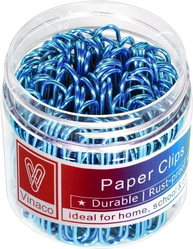 Main image of Vinaco Blue Large Paper Clips, 100 Pack 2", Office School Supplies | Vinyl Coated Metal paperclips, Smooth Burr-Free Surface for Document Organizing, DIY & Daily Home Use