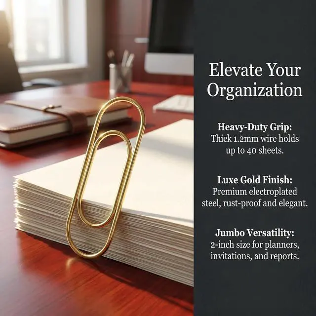 Alt view image 6 of 7 - Jumbo Gold Paper Clips Heavy Duty Paperclips, 2 Inch, 50 Pcs | Large Size, Heavy Duty, Rust Resistant, Smooth Finish No Snag, Office Wedding Invitations Planner Home Use