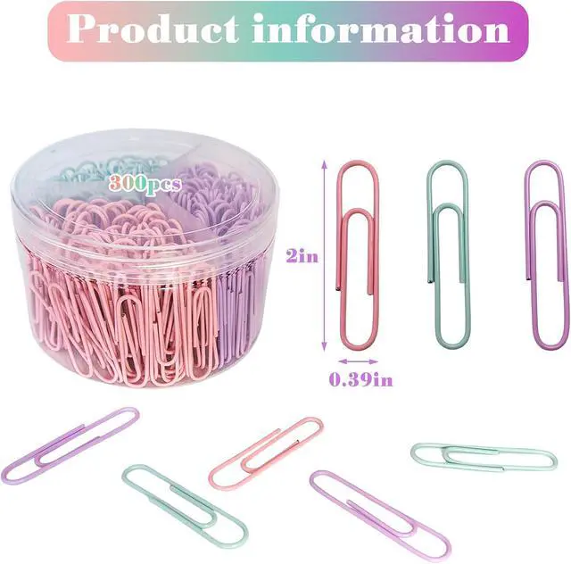 Alt view image 2 of 7 - Macaron Colored Jumbo Paper Clips, 300 Pcs 2 Inch (50 mm) | Pastel Large Paper Clips, Metal Cute Paperclips, Big Clips for Paperwork, Ideal for Office, School and Home Use