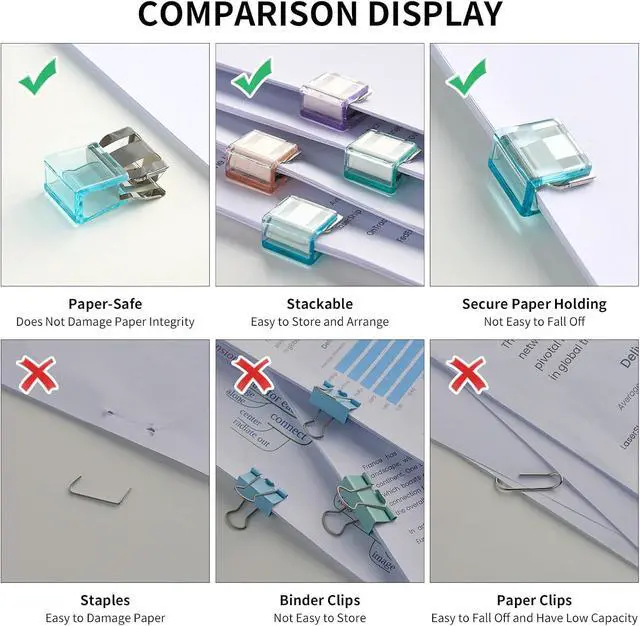 Alt view image 3 of 7 - Push Paper & Binder Clips, 20 Pack 50 Sheet Heavy Duty No Damage | Reusable medium clamps with mark-free design. Ideal for office, school, home organization and daily paperwork sorting.