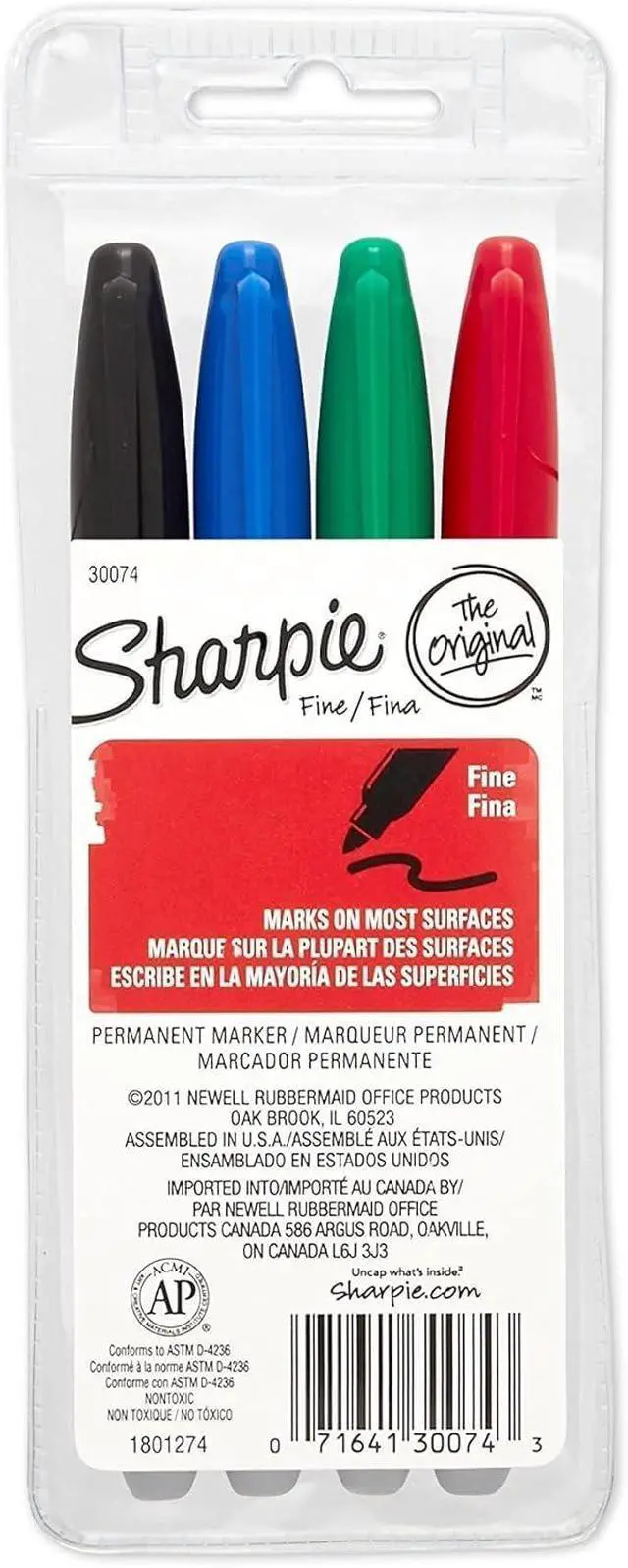 Alt view image 2 of 2 - Sharpie Permanent Markers, Fine Point, Assorted Colors, 4-Pack (30074)