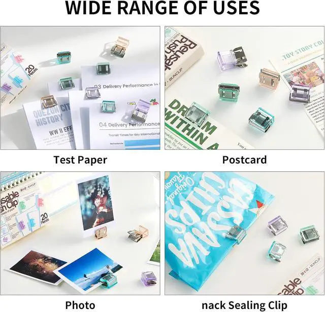Alt view image 7 of 7 - Push Paper & Binder Clips, 20 Pack 50 Sheet Heavy Duty No Damage | Reusable medium clamps with mark-free design. Ideal for office, school, home organization and daily paperwork sorting.