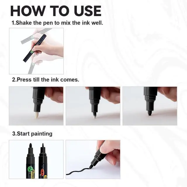 Alt view image 4 of 6 - TRANSON 2 Black Bold Tip and Extra Fine Tip Paint Markers Waterproof Oil Paint pen