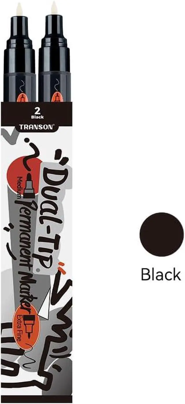Alt view image 6 of 6 - TRANSON 2 Black Bold Tip and Extra Fine Tip Paint Markers Waterproof Oil Paint pen