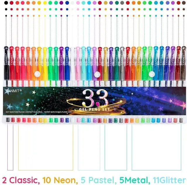 Alt view image 2 of 7 - Gel Pens, 33 Color Gel Ink Pen Fine Point Colored Pen Set with 40% More Ink | Coloring Art Supplier for Adult Coloring Books, Drawing, Doodling, Scrapbooks Journaling