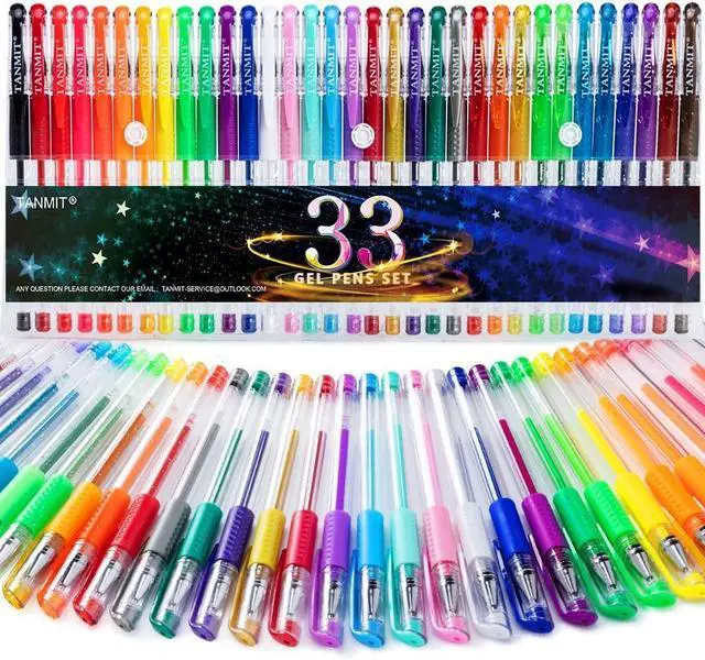 Main image of Gel Pens, 33 Color Gel Ink Pen Fine Point Colored Pen Set with 40% More Ink | Coloring Art Supplier for Adult Coloring Books, Drawing, Doodling, Scrapbooks Journaling