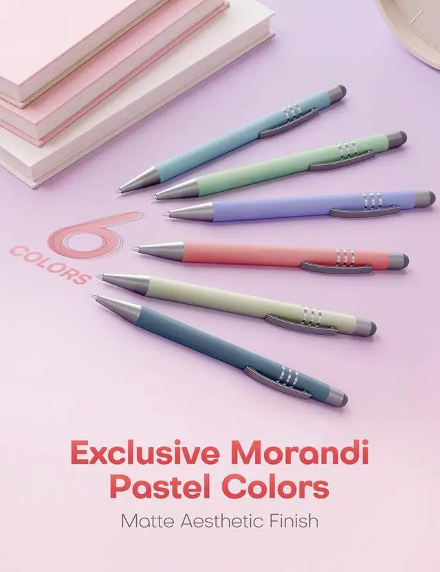 Alt view image 2 of 7 - 2 in 1 Black Ink Gel Pens with Stylus Tips, Quick-Drying,Smooth Writing. | Supports teaching on iPad&writing on paper,0.5mm Fine Point,6-Pack Morandi colors Gift Box for Journaling, School, Office.