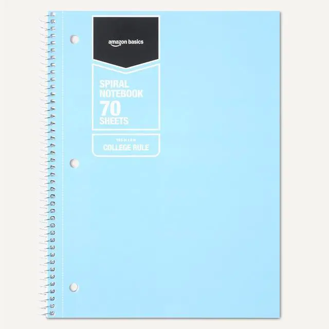 Alt view image 5 of 5 - Amazon Basics Wide-Ruled Spiral Notebooks with Perforated Pages, 70 Sheets, 8" x 10.5", Light Blue, 2-Pack