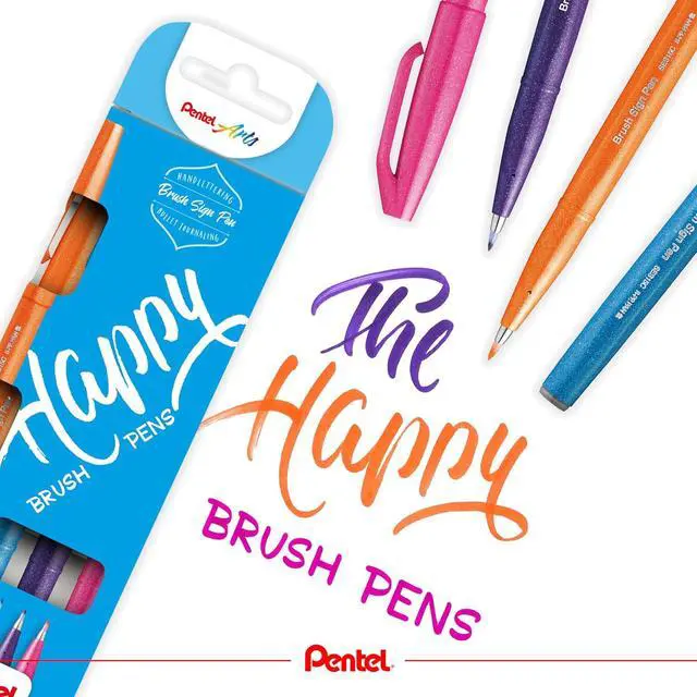 Alt view image 6 of 7 - Pentel Fude Touch Sign Pen, Pink, Felt Pen Like Brush Stroke (SES15C-P)