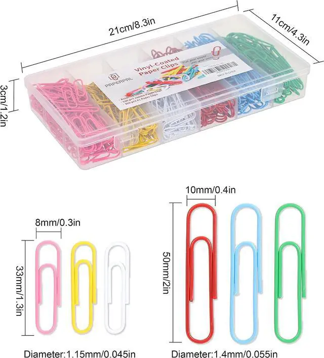 Alt view image 2 of 7 - PAPERPAL Paper Clips, 2 in (50 mm) & 1-2/7 in (33 mm), 540, Assorted Colors | Vinyl-coated large and medium paper clips for office, school and personal use; 180 jumbo, 360 #1, 6-compartment box.