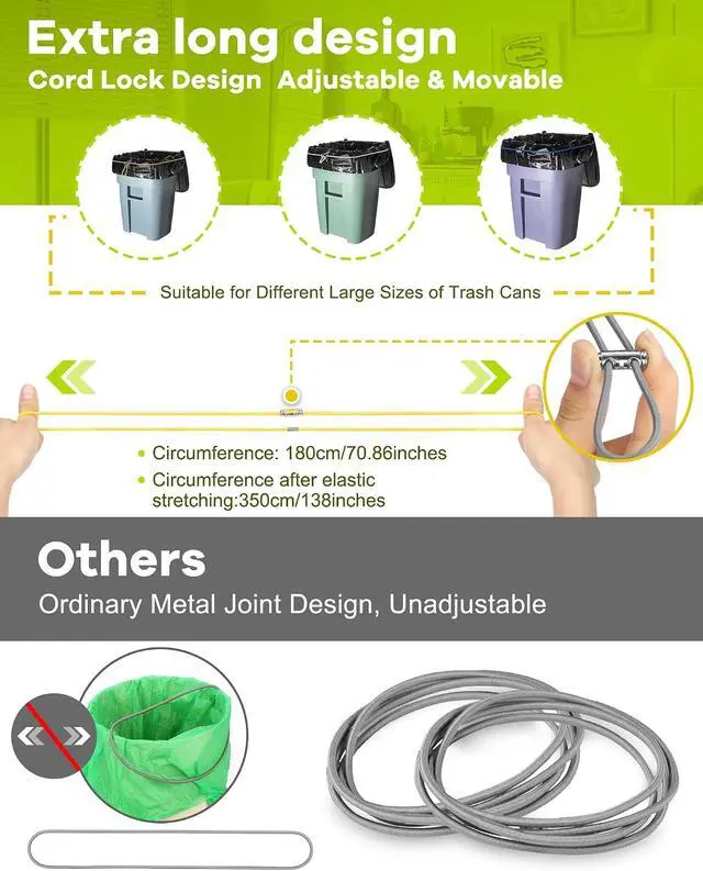Alt view image 2 of 6 - Large Rubber Bands for Trash Can Fits up 40-96 Gallon Extra Large Trash Can Rubber Bands Garbage Can Bands Outdoor Trash Bag Holder Multifunction Bands Buckles of common metal for Picnic Camping Party