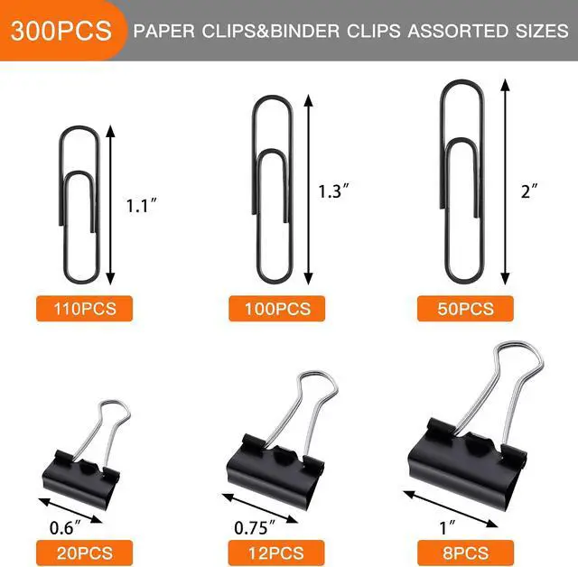 Alt view image 2 of 6 - NEEWAY 300pcs Paper and Binder Clips Assorted Sizes, Black