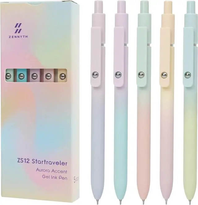 Main image of Gel Pens, 5 Pcs 0.7mm Quick Dry Black Ink Pens Fine Point Smooth Writing, Cute Office School Supplies Gifts for Women (Gradient)