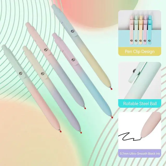 Alt view image 3 of 7 - Gel Pens, 5 Pcs 0.7mm Quick Dry Black Ink Pens Fine Point Smooth Writing, Cute Office School Supplies Gifts for Women (Gradient)