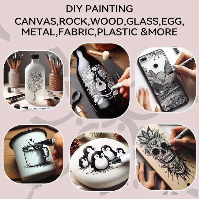 Alt view image 2 of 7 - TRANSON 4 Black and 4 White Paint Markers Bold and Fine Dual-tip Acrylic Paint Marker Set for Rock Painting Glass Canvas Wood Leather Ceramic Painting