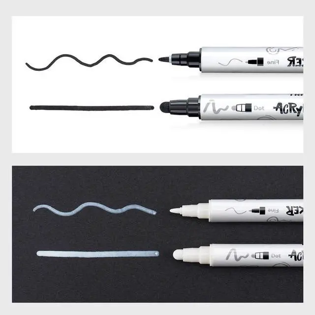 Alt view image 6 of 7 - TRANSON 4 Black and 4 White Paint Markers Bold and Fine Dual-tip Acrylic Paint Marker Set for Rock Painting Glass Canvas Wood Leather Ceramic Painting