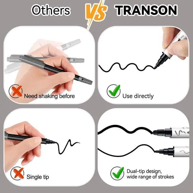 Alt view image 5 of 7 - TRANSON 4 Black and 4 White Paint Markers Bold and Fine Dual-tip Acrylic Paint Marker Set for Rock Painting Glass Canvas Wood Leather Ceramic Painting