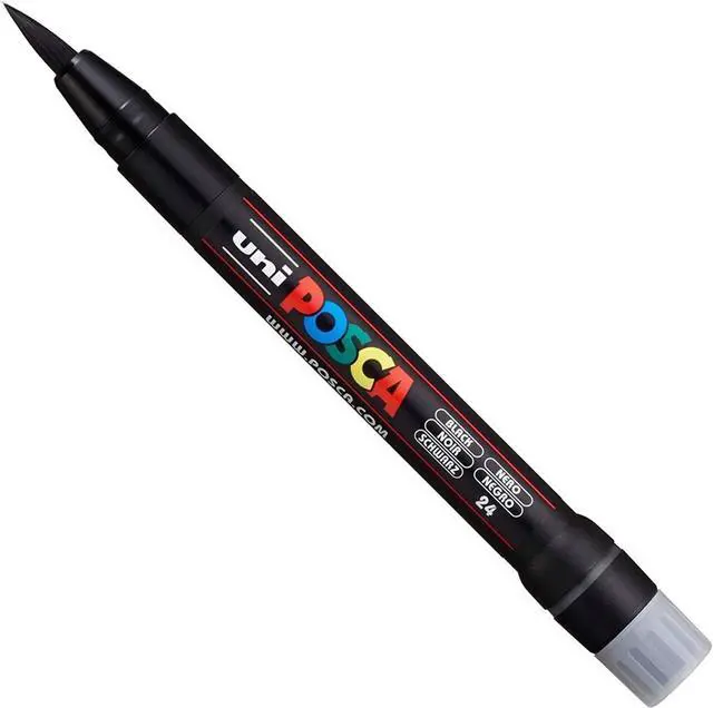 Alt view image 2 of 3 - POSCA Uni PCF-350 Brush Tip Paint Marker Pen - Fabric, Glass, Metal - Black & White Set (1 of Each)