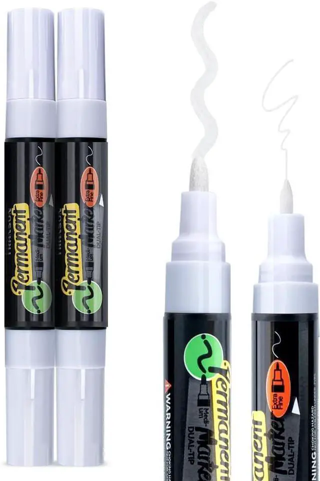 Main image of TRANSON 2 White Bold Tip and Extra Fine Tip Paint Markers Waterproof Oil Paint pen