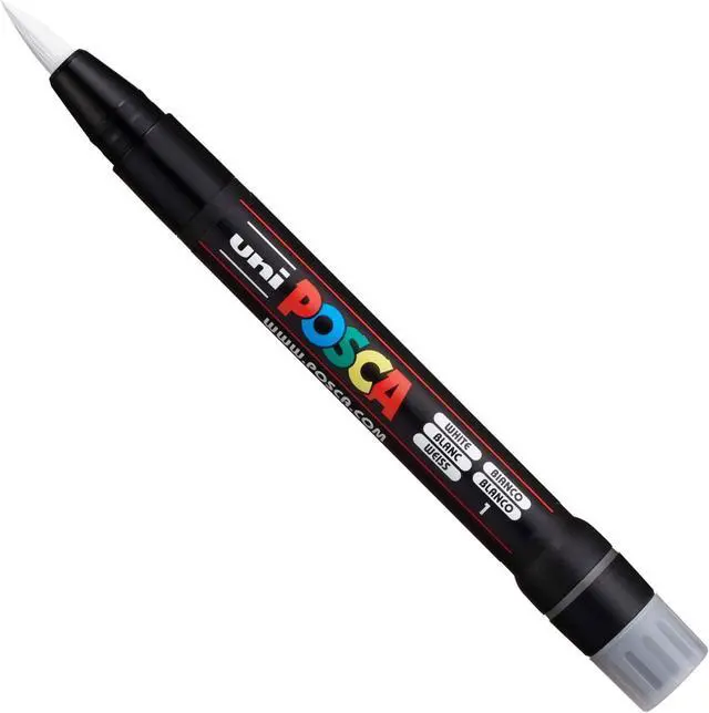 Alt view image 3 of 3 - POSCA Uni PCF-350 Brush Tip Paint Marker Pen - Fabric, Glass, Metal - Black & White Set (1 of Each)