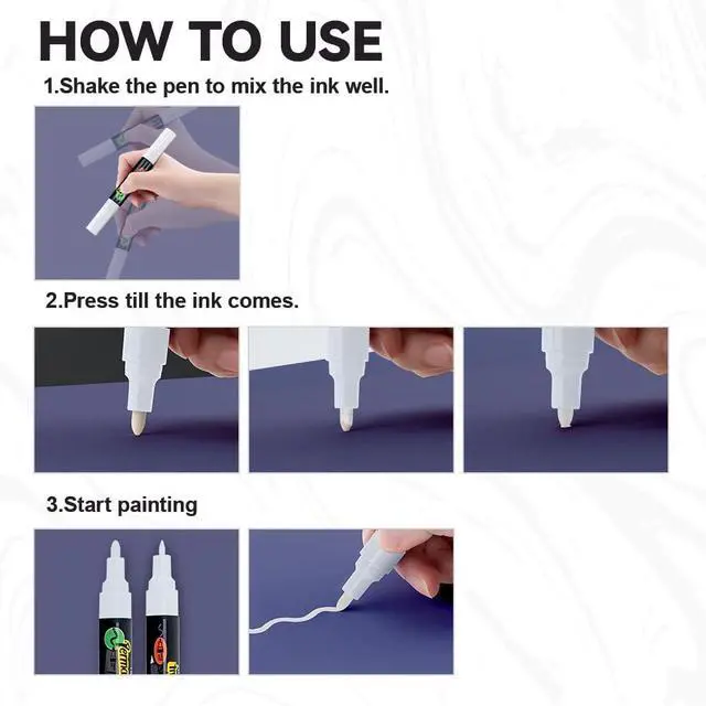 Alt view image 4 of 6 - TRANSON 2 White Bold Tip and Extra Fine Tip Paint Markers Waterproof Oil Paint pen
