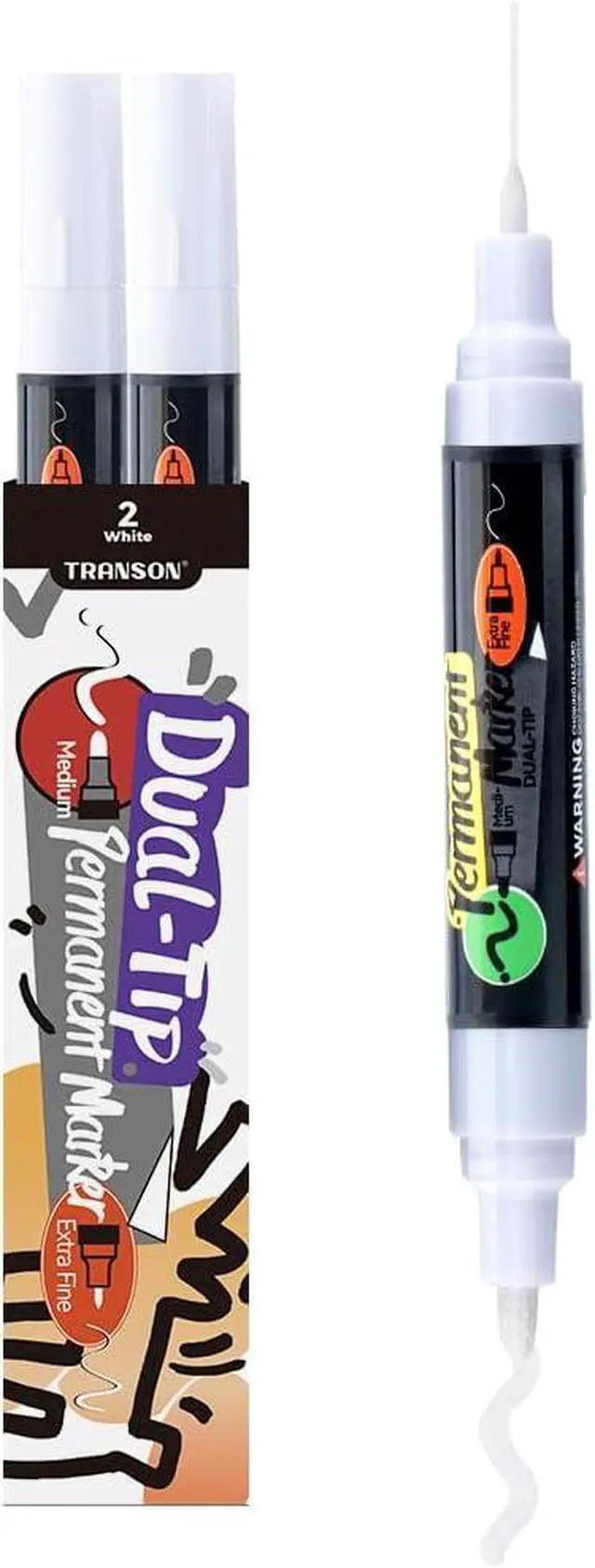 Alt view image 6 of 6 - TRANSON 2 White Bold Tip and Extra Fine Tip Paint Markers Waterproof Oil Paint pen