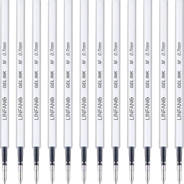 Main image of LINFANC Black Gel Pens Refills 12Pcs 0.7mm Medium Point Gel Ink Pen Refills | Smooth Writing Retractable Quick Dry Ink Pens Refill for Journaling Writing School Office Supplies (12 Black 0.7mm)