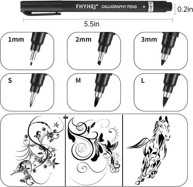 Alt view image 2 of 7 - Calligraphy Pens for Writing, Hand Lettering Pens, 6 Size | Brush Pens Calligraphy Set for Beginners, Calligraphy Brush Pens for Art Drawing, Sketching, Scrapbooking, Journaling