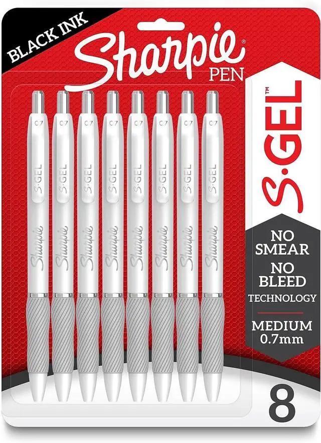 Main image of Sharpie S-Gel, Gel Pens, Drawing Pens, Gel Ink Pens For Journaling, Writing Pens, Coloring Pens, Medium Point Pens (0.7Mm), Pearl White Body, Black Gel Ink Pens, 8 Count