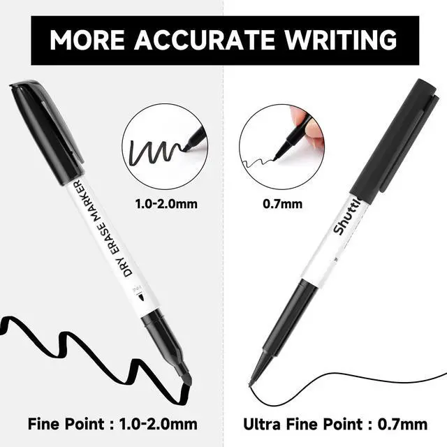 Alt view image 5 of 7 - Shuttle Art Ultra Fine Dry Erase Markers, 15 Pack Black Whiteboard Markers with Erase, Dry Erase Markers Perfect For Writing on Whiteboards, Dry-Erase Boards,Mirrors for School Office Home