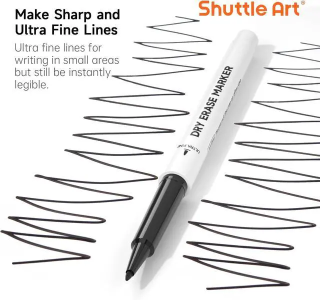 Alt view image 3 of 7 - Shuttle Art Ultra Fine Dry Erase Markers, 15 Pack Black Whiteboard Markers with Erase, Dry Erase Markers Perfect For Writing on Whiteboards, Dry-Erase Boards,Mirrors for School Office Home