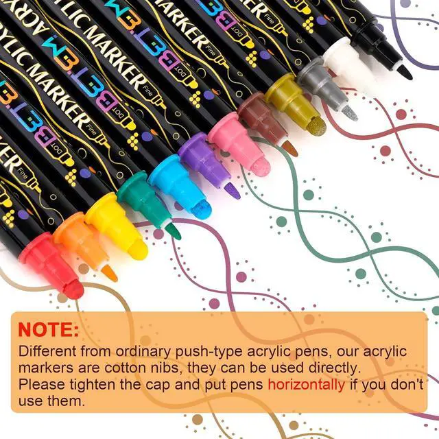 Alt view image 2 of 7 - Betem 12 Colors Dual Tip Acrylic Paint Markers, Fabric Decorating Kits | Premium Water-Based Acrylic Paint Pens Art Supplies for Fabric, Rock, Wood, Glass, Canvas, Ceramic, School Supplies