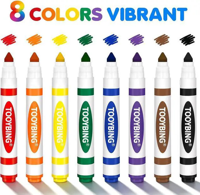 Alt view image 2 of 7 - 8 Count Washable Markers for Kids, Broad Line Markers with Conical Tip, Assorted Colors, Drawing Essentials for School Classroom, Student Teacher Must Have for Coloring Book, Art & Craft Supplies