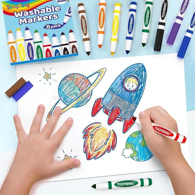 Alt view image 4 of 7 - 8 Count Washable Markers for Kids, Broad Line Markers with Conical Tip, Assorted Colors, Drawing Essentials for School Classroom, Student Teacher Must Have for Coloring Book, Art & Craft Supplies