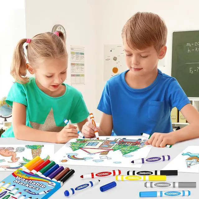 Alt view image 6 of 7 - 8 Count Washable Markers for Kids, Broad Line Markers with Conical Tip, Assorted Colors, Drawing Essentials for School Classroom, Student Teacher Must Have for Coloring Book, Art & Craft Supplies