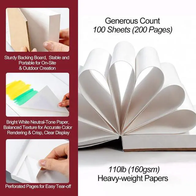 Alt view image 3 of 7 - TRANSON 2 Pack A6 Mini Sketchbook Marker Pad, 110lb/160gsm Heavyweight Art Paper, No Bleed Through, 100 Sheets/200 Pages 4.13"x5.83" for Drawing & Sketching