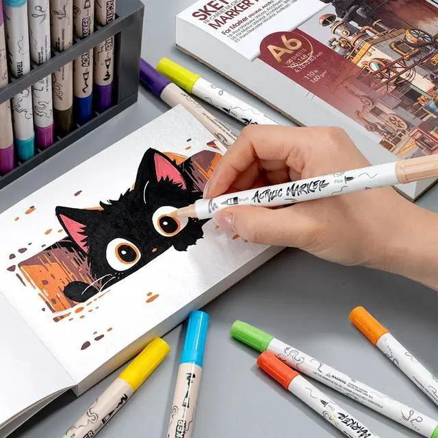 Alt view image 6 of 7 - TRANSON 2 Pack A6 Mini Sketchbook Marker Pad, 110lb/160gsm Heavyweight Art Paper, No Bleed Through, 100 Sheets/200 Pages 4.13"x5.83" for Drawing & Sketching
