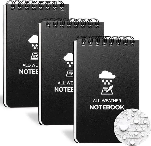 Main image of 3 Pack Waterproof Notebook, 3 x 5 Pocket Notepad, All Weather Small Pocket | Notebook Paper, Mini Spiral Notepad Police Notepad 100 Lined Pages for Outdoor Office
