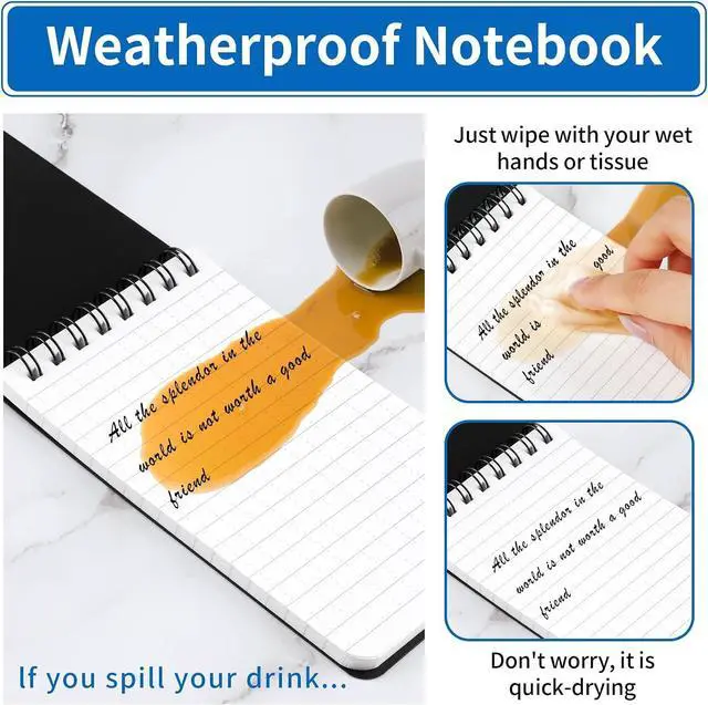 Alt view image 3 of 7 - 3 Pack Waterproof Notebook, 3 x 5 Pocket Notepad, All Weather Small Pocket | Notebook Paper, Mini Spiral Notepad Police Notepad 100 Lined Pages for Outdoor Office