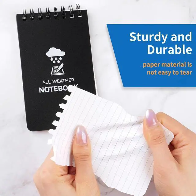 Alt view image 5 of 7 - 3 Pack Waterproof Notebook, 3 x 5 Pocket Notepad, All Weather Small Pocket | Notebook Paper, Mini Spiral Notepad Police Notepad 100 Lined Pages for Outdoor Office