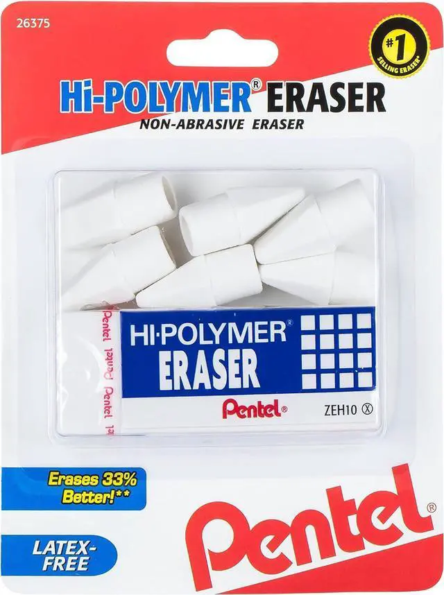 Main image of Pentel HI-Polymer Eraser Combo Pack, 6 Caps, 1 Large (ZEH0210BP7)