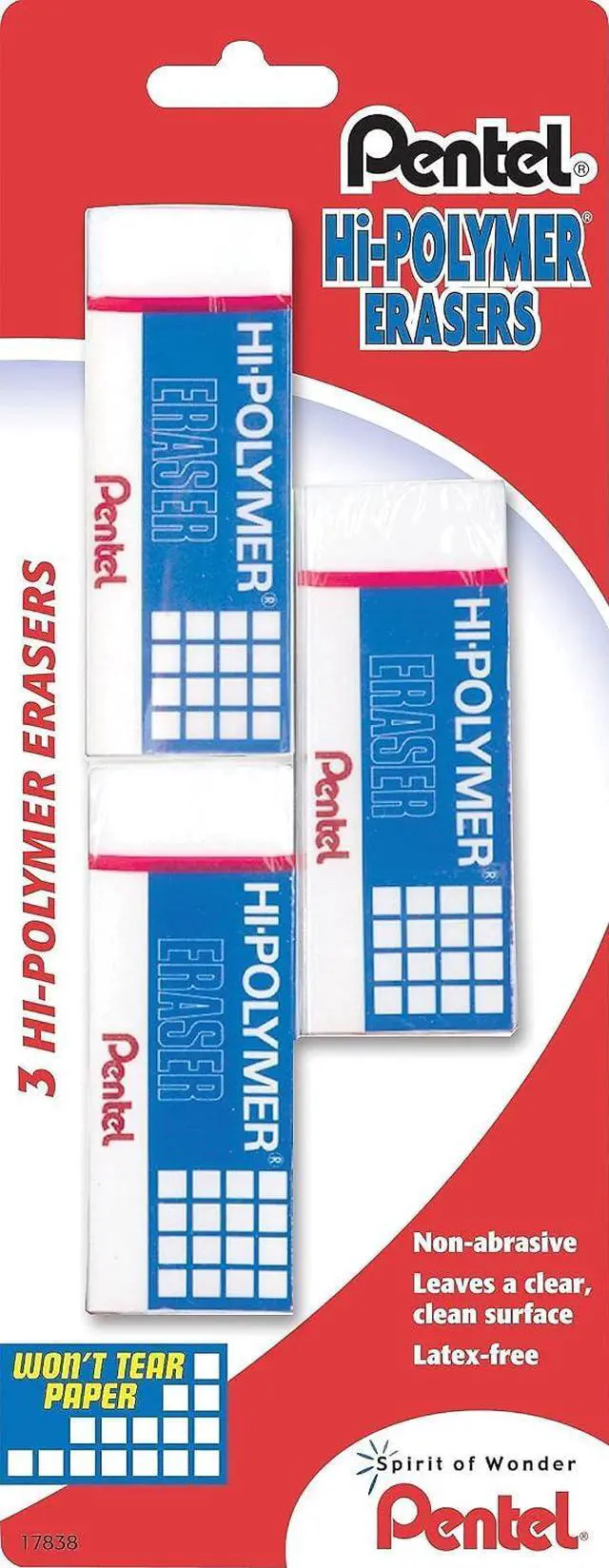 Alt view image 2 of 5 - Pentel Hi-Polymer Block Eraser, Large, White, Pack of 3 (ZEH10BP3-K6)