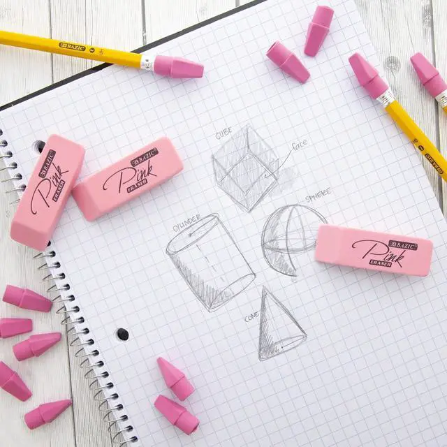Alt view image 5 of 7 - BAZIC Eraser Sets Eraser, Pink (2233) | Latex-free and PVC-free, Pink block erasers plus 12 pencil-top eraser caps, Clean erase, School, Home