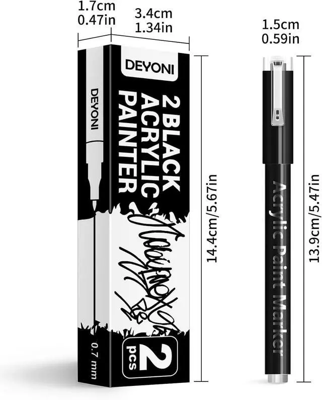 Alt view image 7 of 7 - 2 Pack Black Acrylic Paint Pens, 0.7mm Extra Fine Tip, Water Based Acrylic Markers for Wood, Paper, Rock Painting, Stone