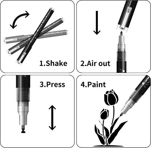 Alt view image 6 of 7 - 2 Pack Black Acrylic Paint Pens, 0.7mm Extra Fine Tip, Water Based Acrylic Markers for Wood, Paper, Rock Painting, Stone