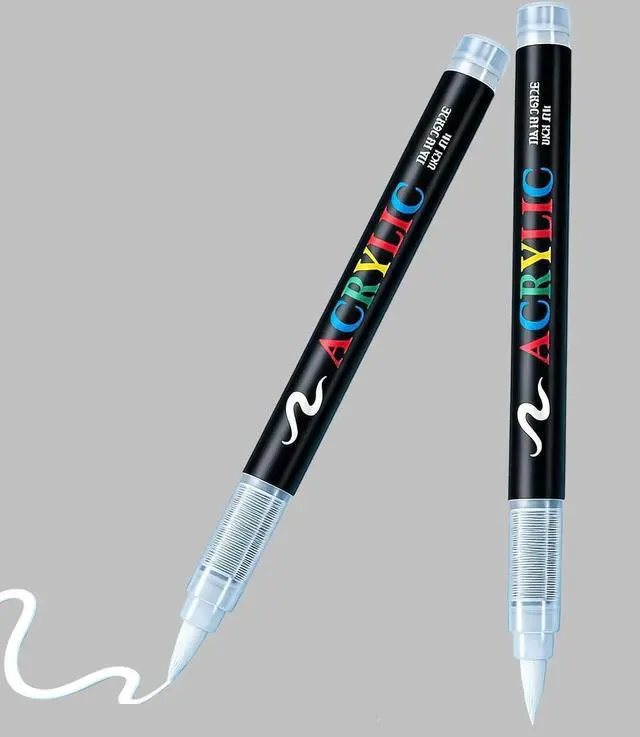 Main image of 2 Pack White Permanent Acrylic Paint Marke Ceramics Brush Pens for Both Glazed and Unglazed Ceramics Christmas Decoration Wine Wood Rock Fabric Markers