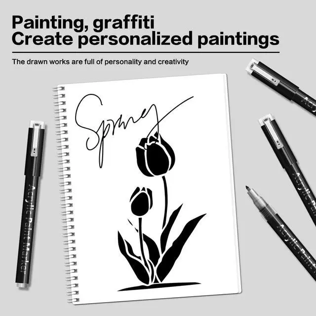 Alt view image 5 of 7 - 2 Pack Black Acrylic Paint Pens, 0.7mm Extra Fine Tip, Water Based Acrylic Markers for Wood, Paper, Rock Painting, Stone