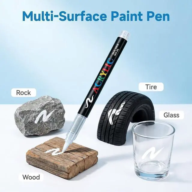 Alt view image 5 of 7 - 2 Pack White Permanent Acrylic Paint Marke Ceramics Brush Pens for Both Glazed and Unglazed Ceramics Christmas Decoration Wine Wood Rock Fabric Markers